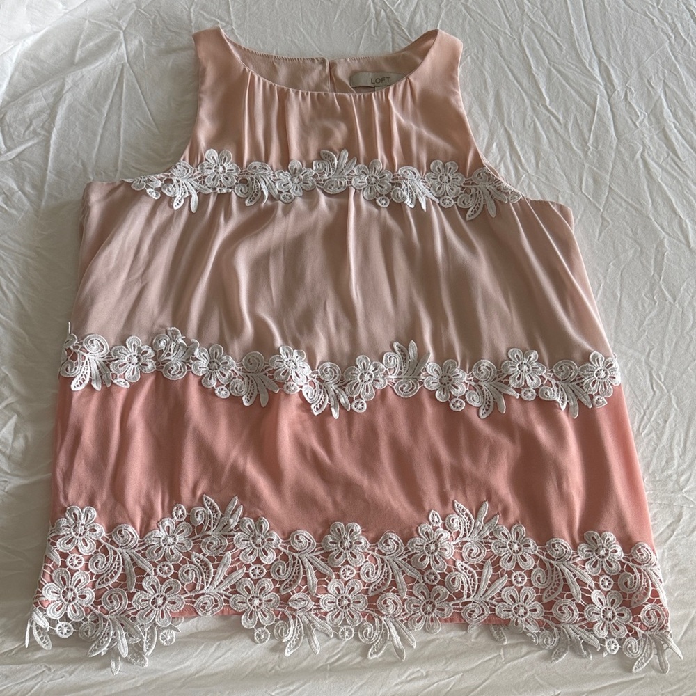 LOFT Pink Sleeveless Top with White Lace